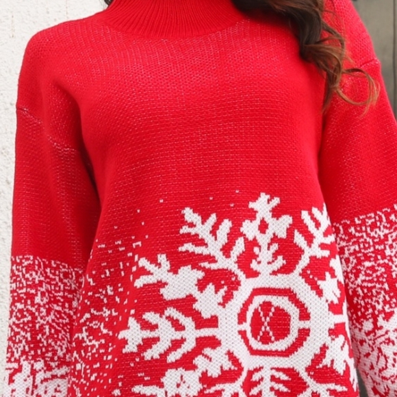 Red Snowflake Sweater Dress - Picture 2 of 6